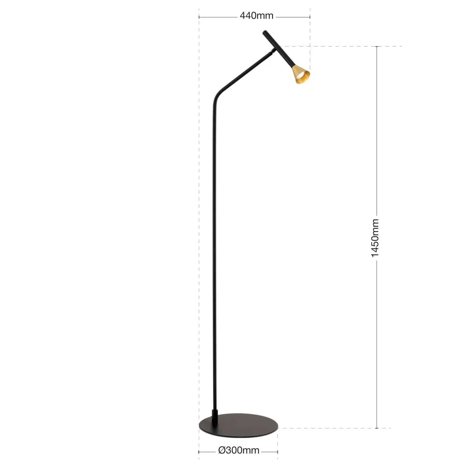 LED podna lampa ODEON, crna sa mesing abažurom - 7