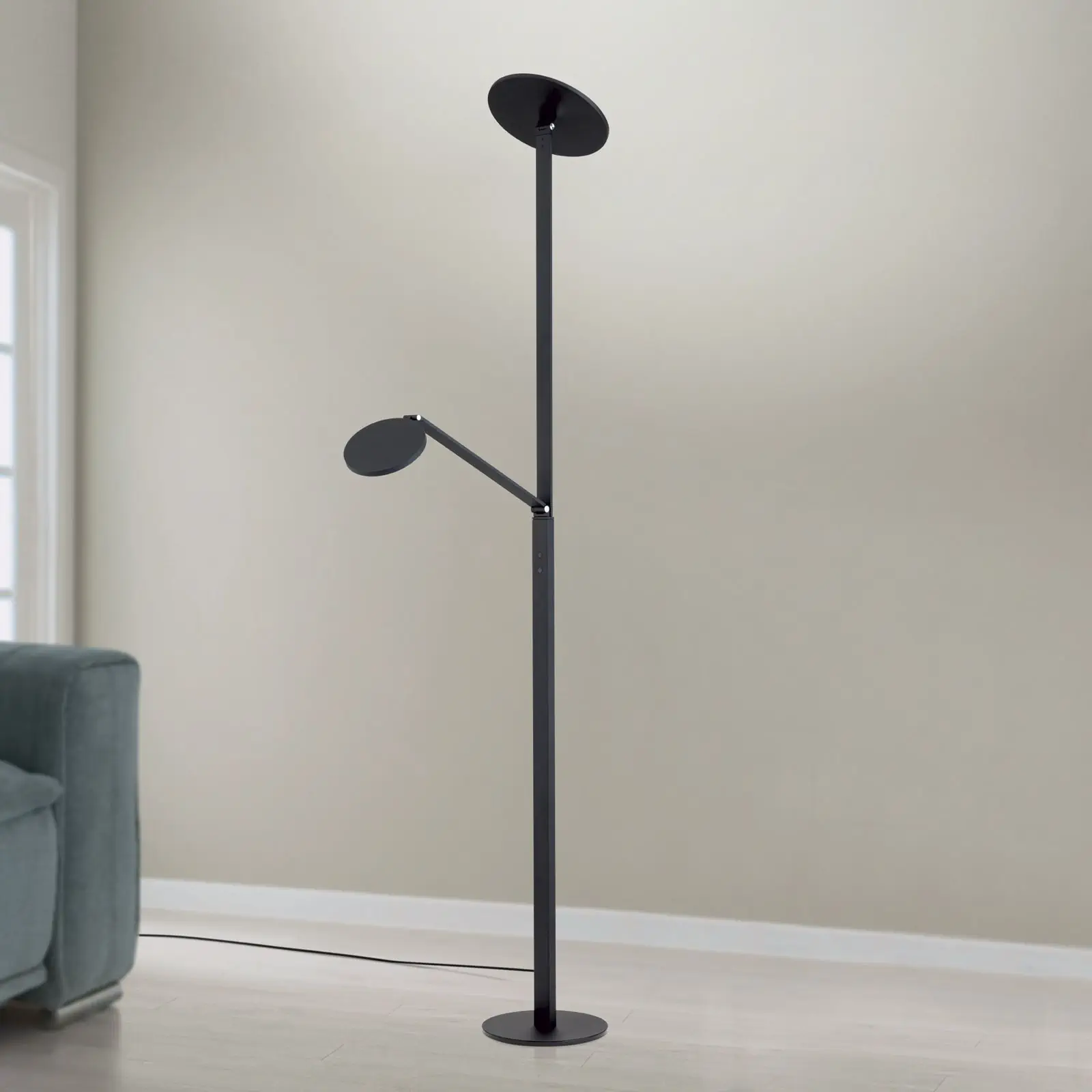 LED podna lampa FATI, sa lampom za čitanje, crna - 2