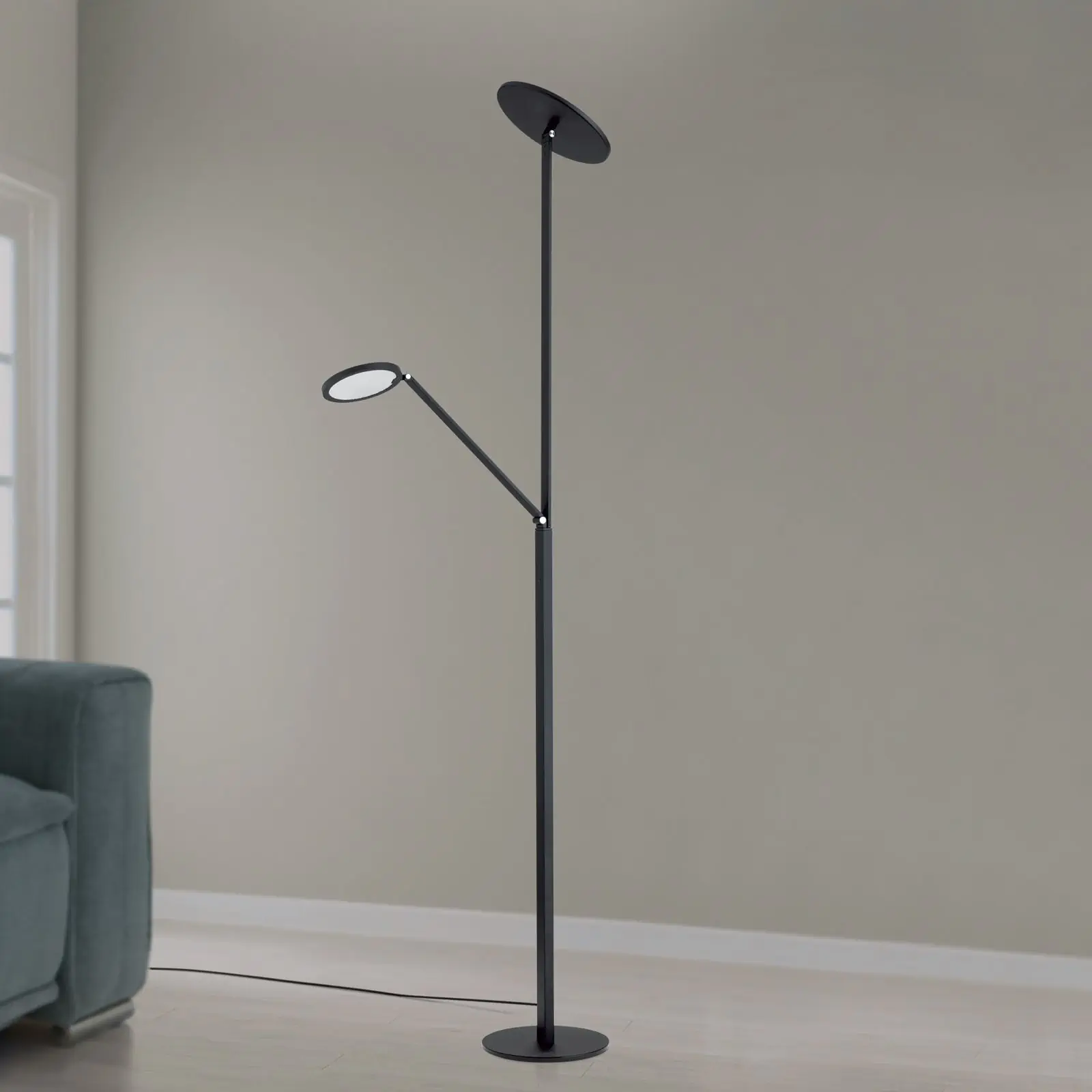 LED podna lampa FATI, sa lampom za čitanje, crna - 3