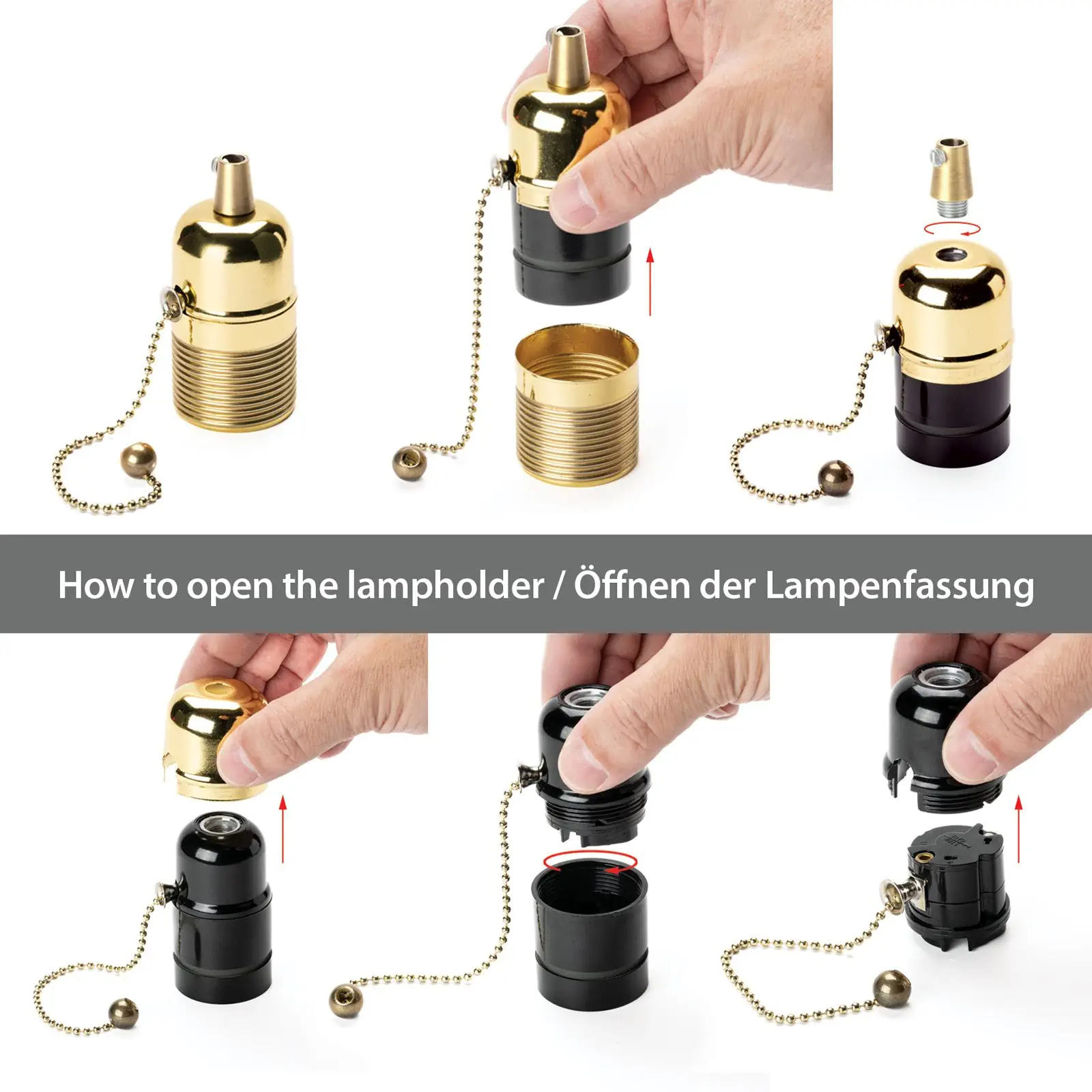 Grlo za sijalicu E27 sa teleskopskim prekidačem za viseću lampu, 89 mm, mesing - 4