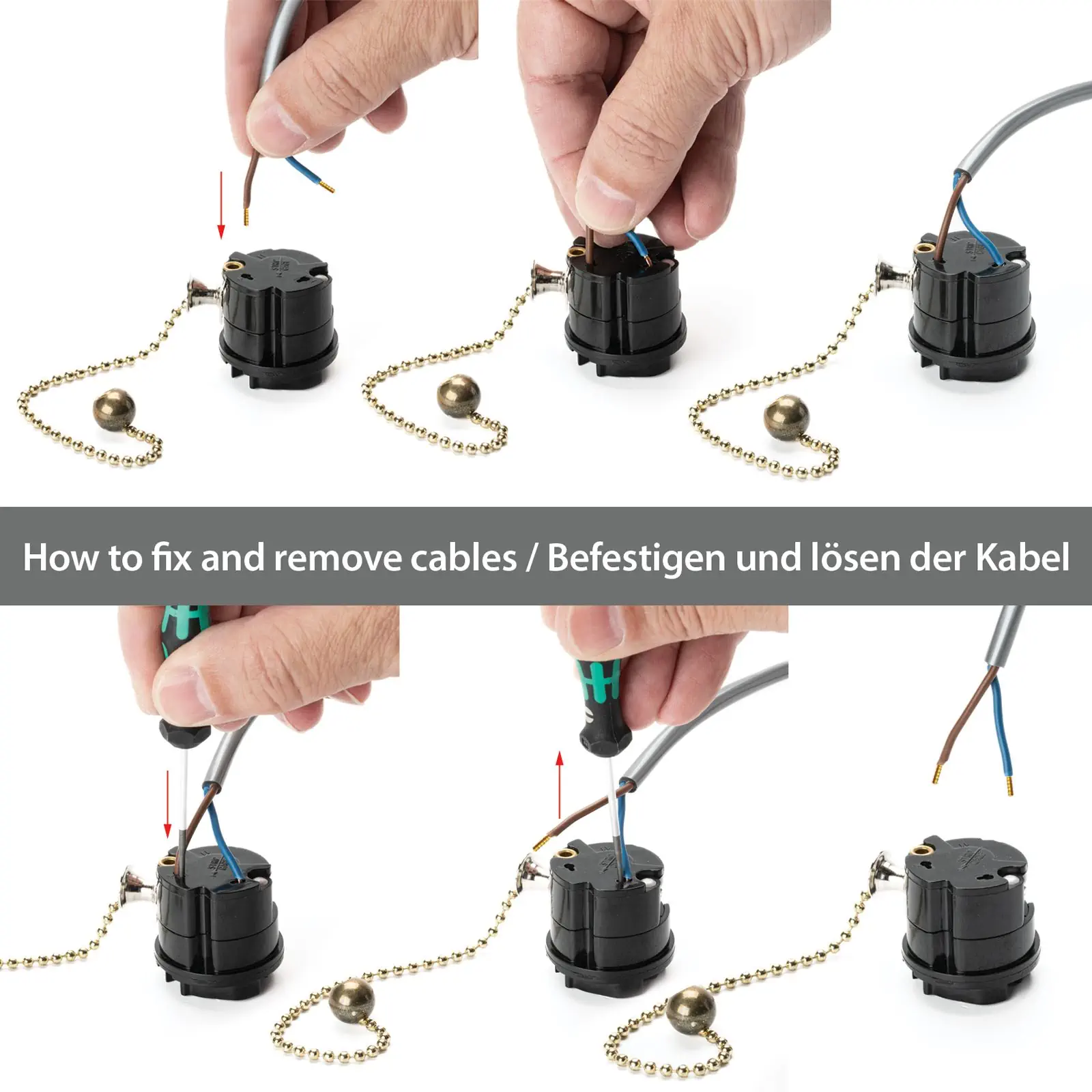 Grlo za sijalicu E27 sa teleskopskim prekidačem za viseću lampu, 89 mm, mesing - 5