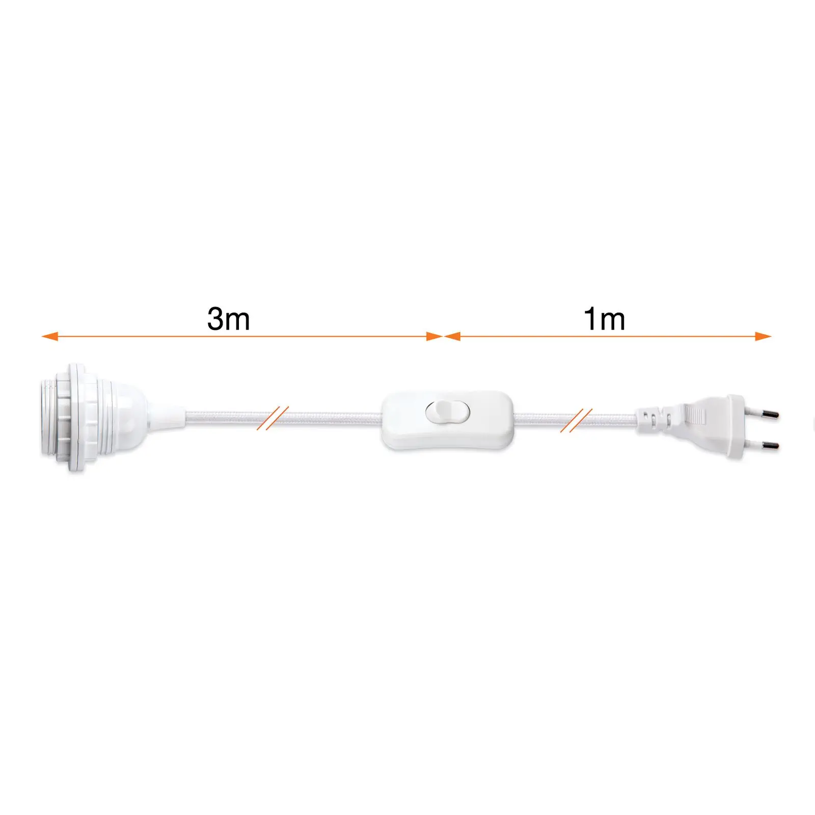 Priključni kabl E27, prekidač, 4 m, beli - 3