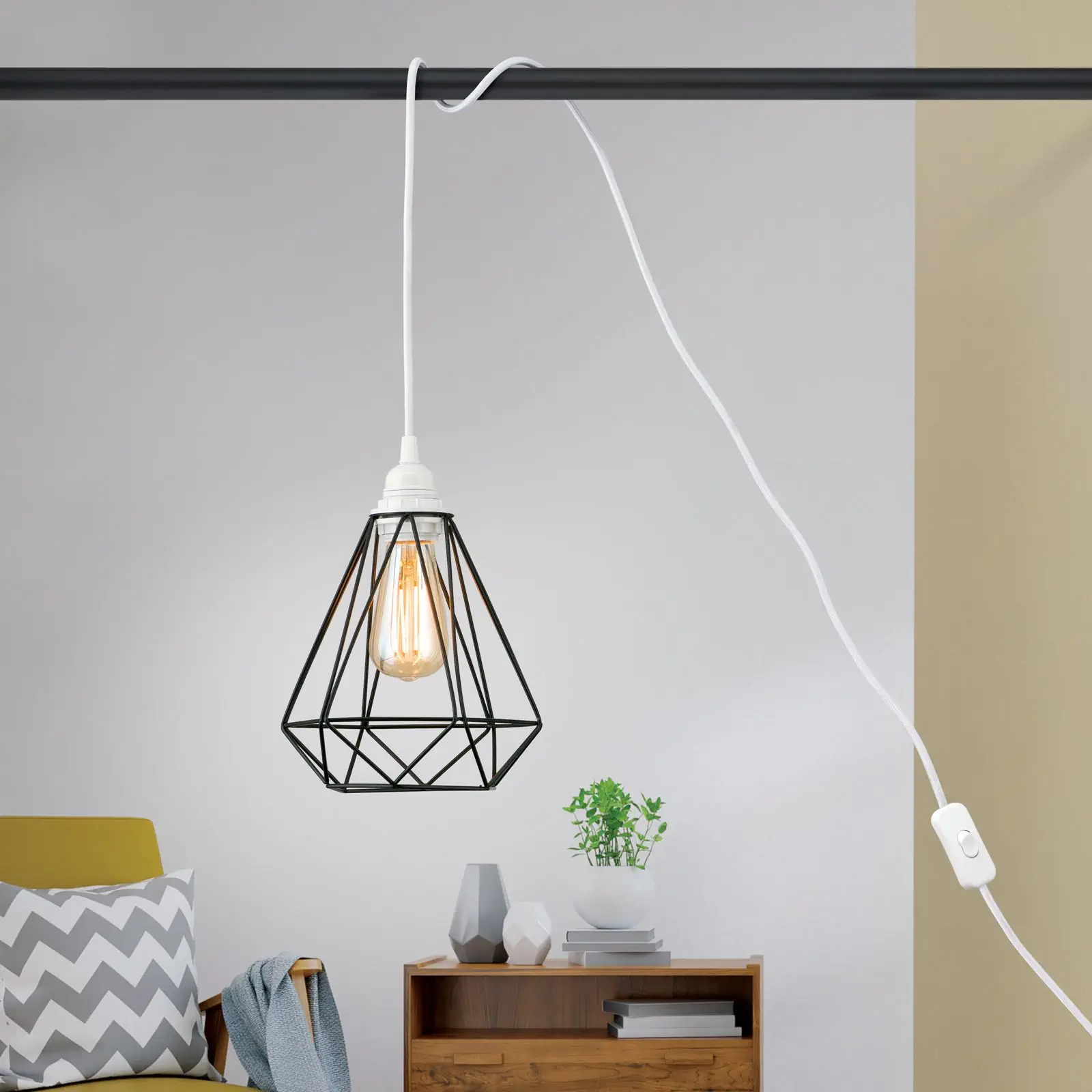 Priključni kabl E27, prekidač, 4 m, beli - 5