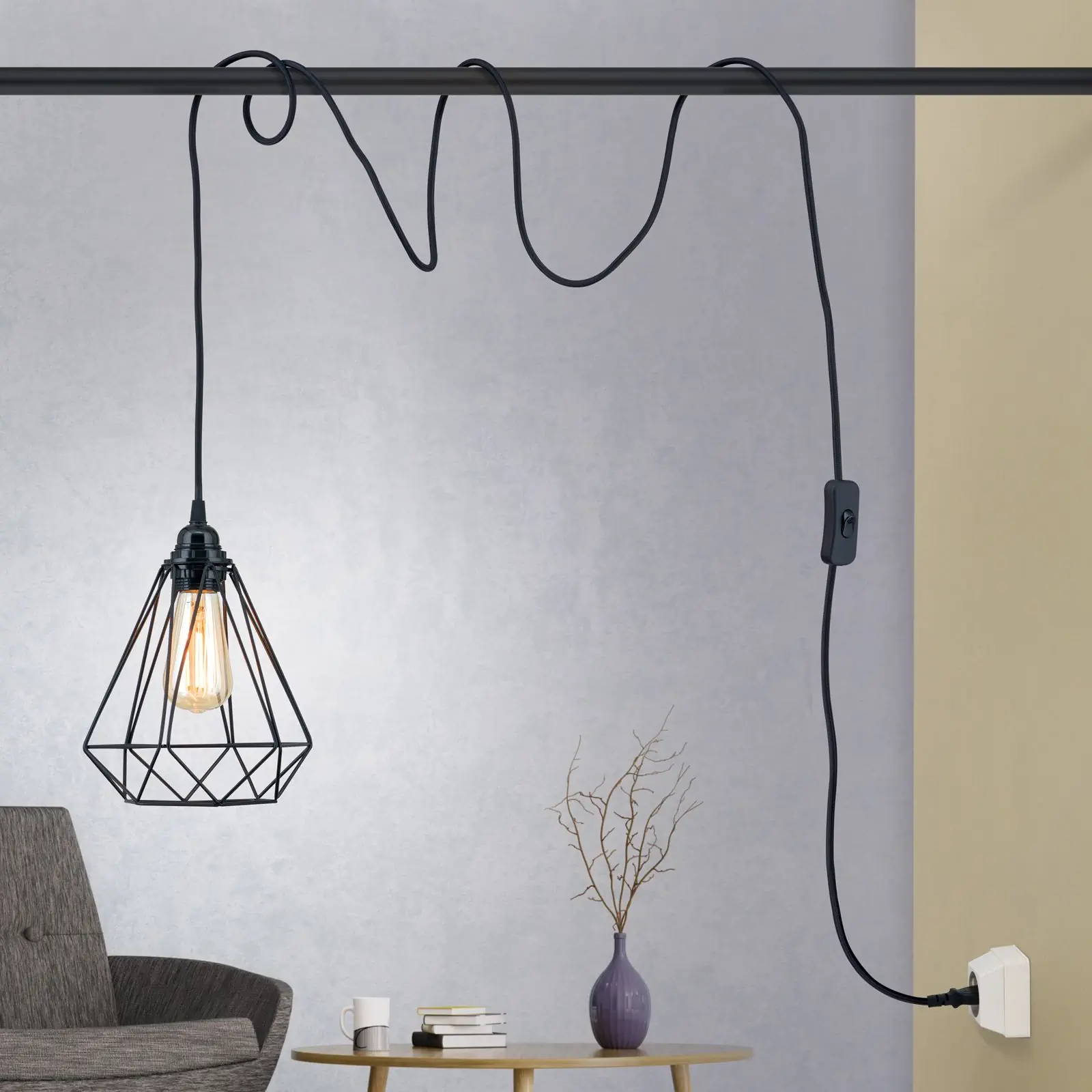 Priključni kabl E27, prekidač, 4 m, crni - 4