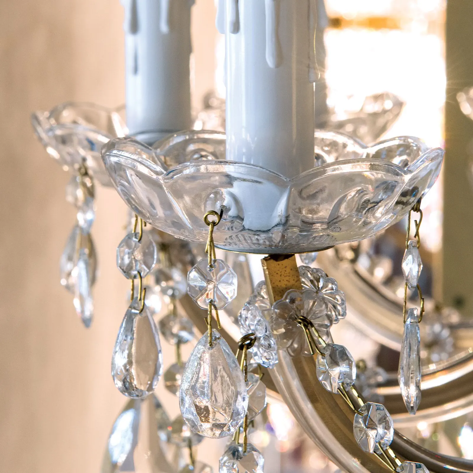 Stakleni bobeche sa kristalima, rupa 29 mm - 2